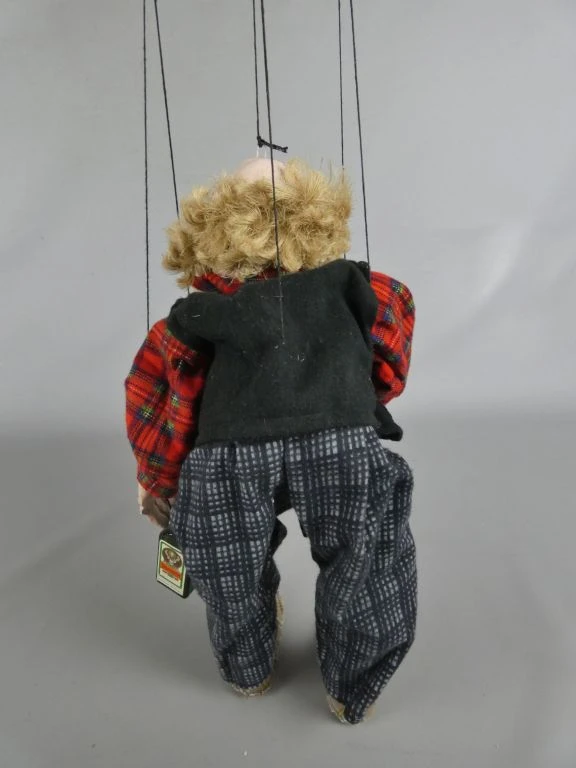 Houten marionet pop met baard en fles - foto 3