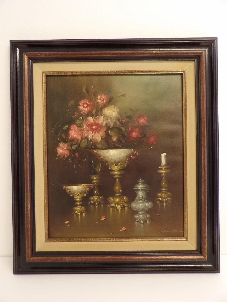 Bloemenstilleven - Olieverf op doek door R.Hunter - foto 2