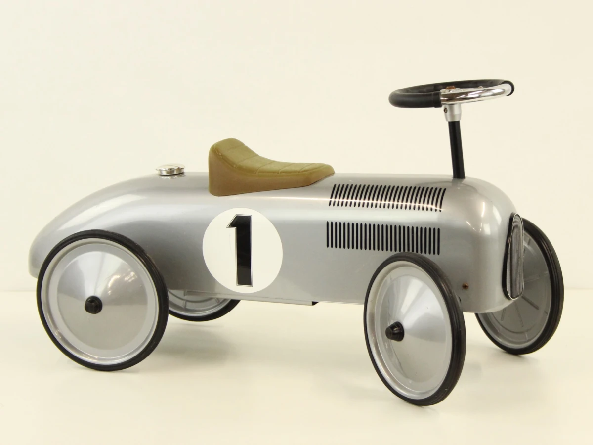 Goki metalen loopauto / retro racewagen – zilverkleurig - foto 2