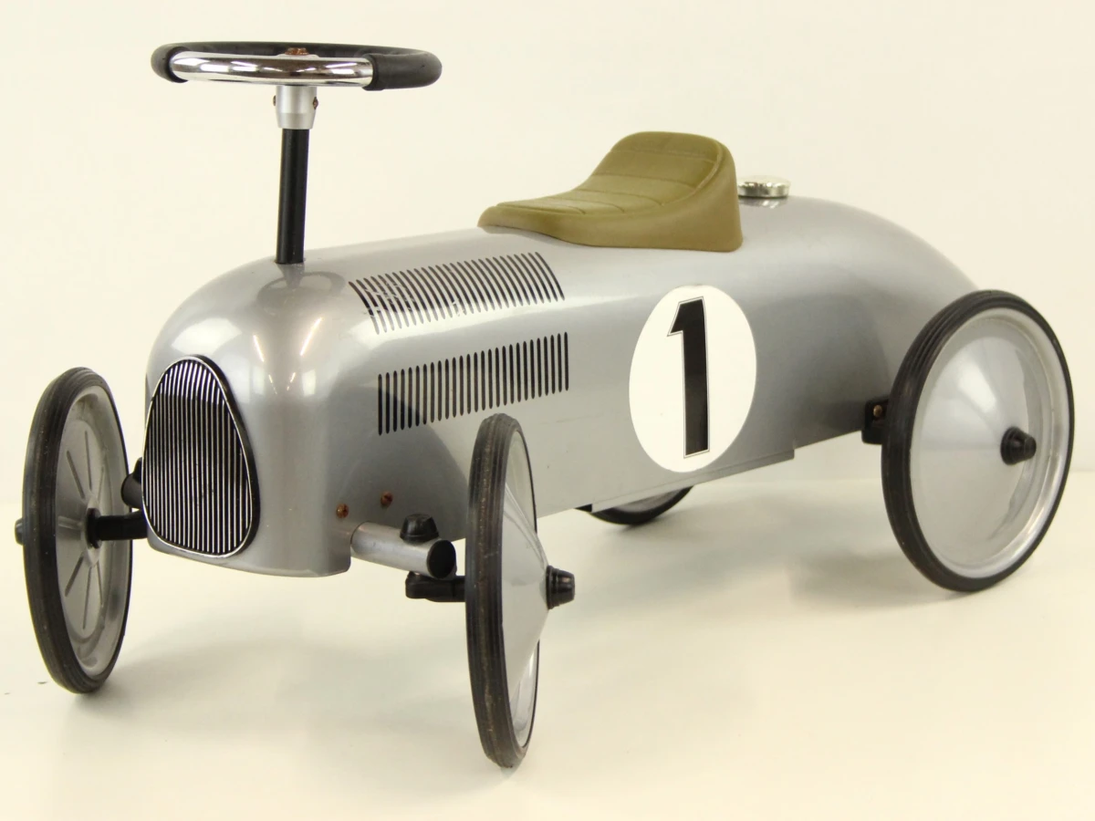 Goki metalen loopauto / retro racewagen – zilverkleurig - foto 3
