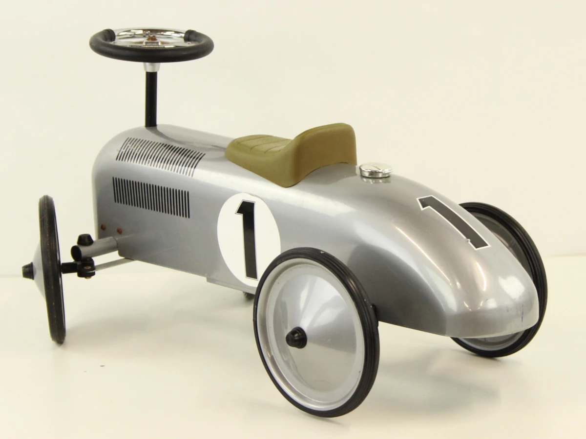 Goki metalen loopauto / retro racewagen – zilverkleurig - foto 4