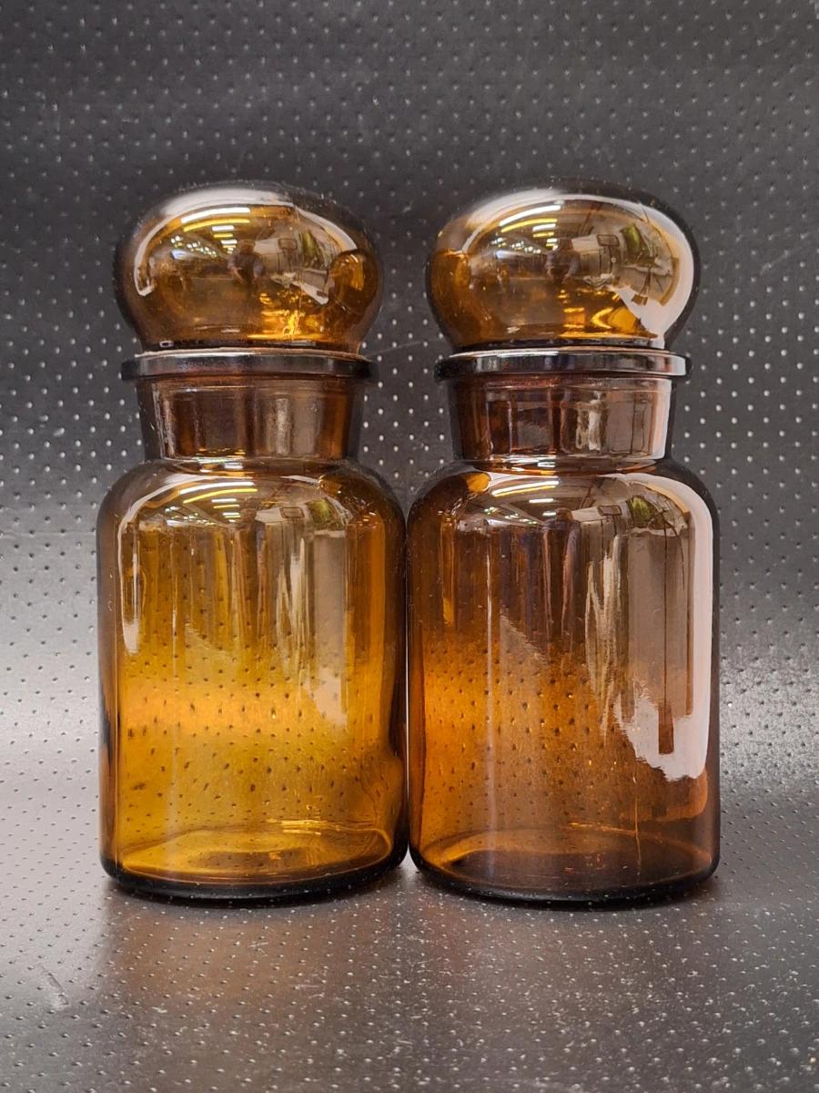Set van 8 vintage Belgische apothekerspotten in bruin glas - Mid Century Modern - foto 5