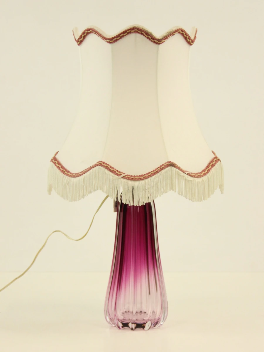 Val Saint Lambert paarse kristallen lamp met witte kap – Jaren 50/60 - foto 2