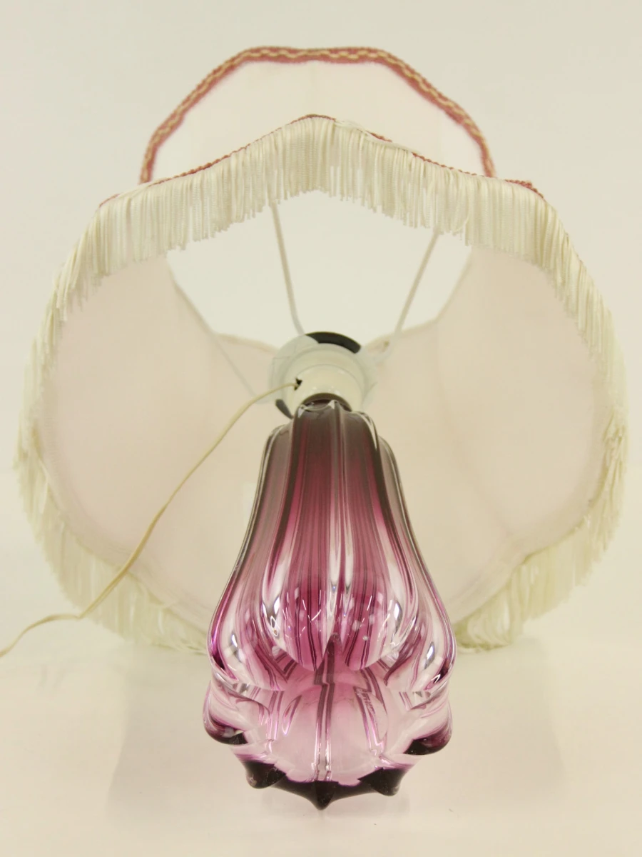 Val Saint Lambert paarse kristallen lamp met witte kap – Jaren 50/60 - foto 5