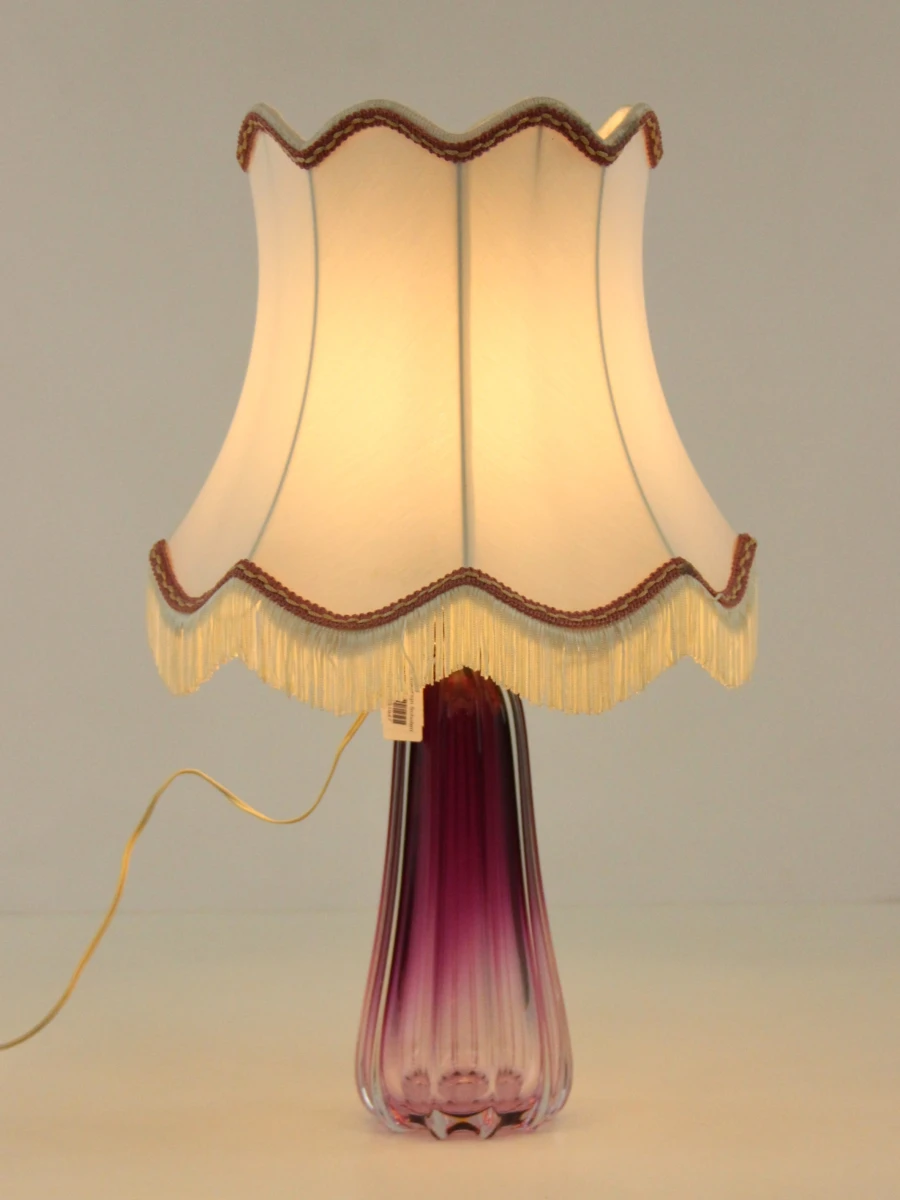 Val Saint Lambert paarse kristallen lamp met witte kap – Jaren 50/60 - foto 7