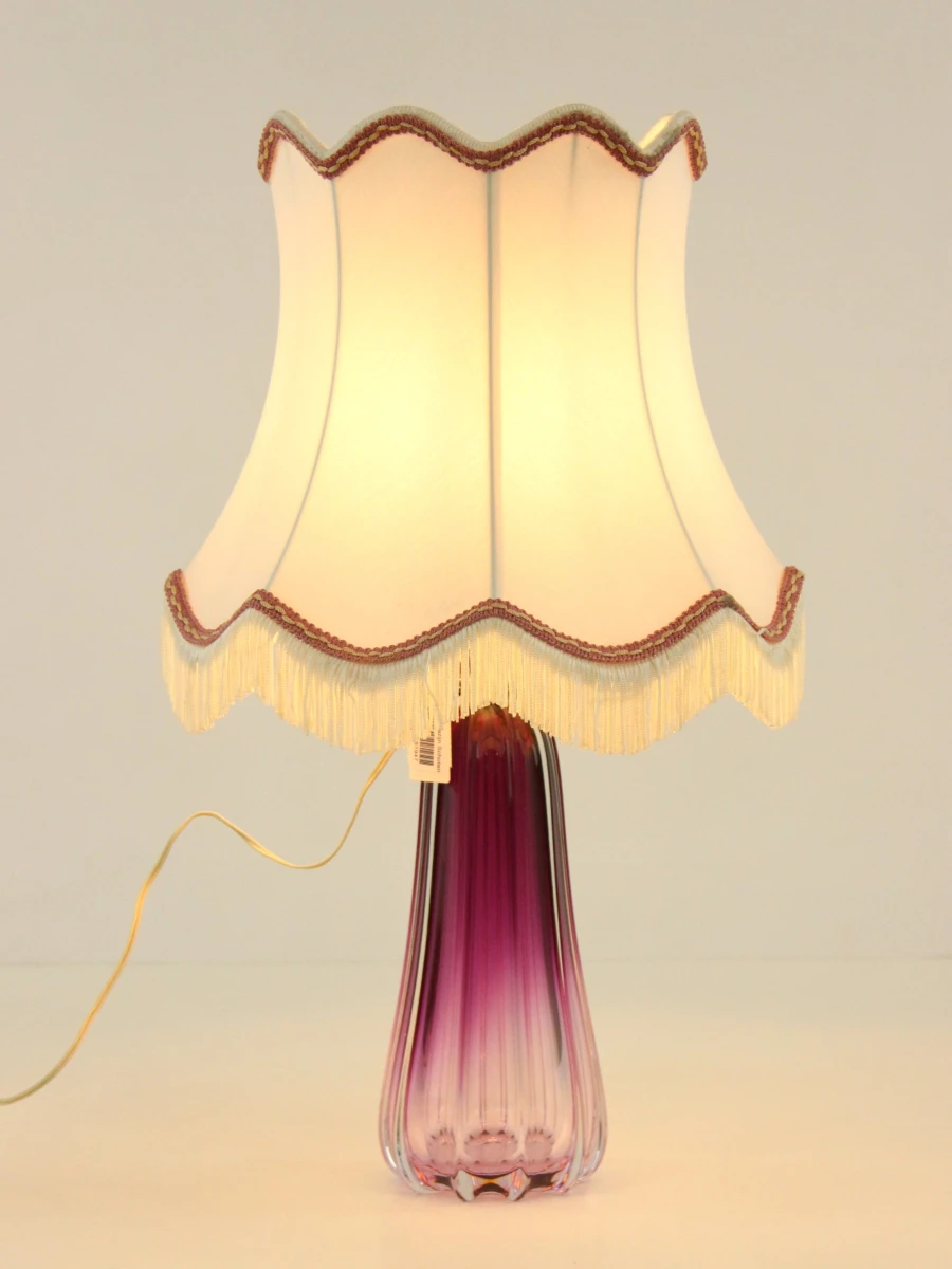 Val Saint Lambert paarse kristallen lamp met witte kap – Jaren 50/60 - foto 8