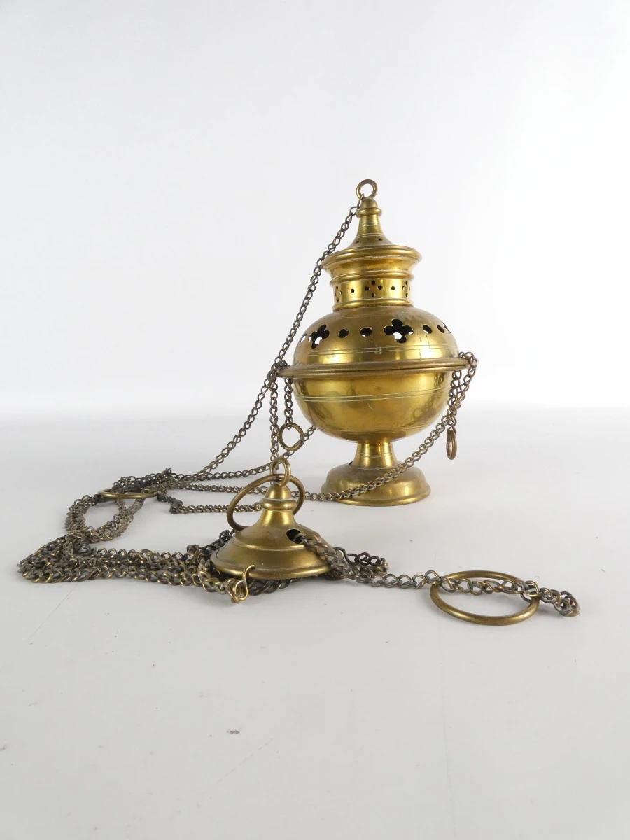 Messing wierookbrander met ketting - foto 2