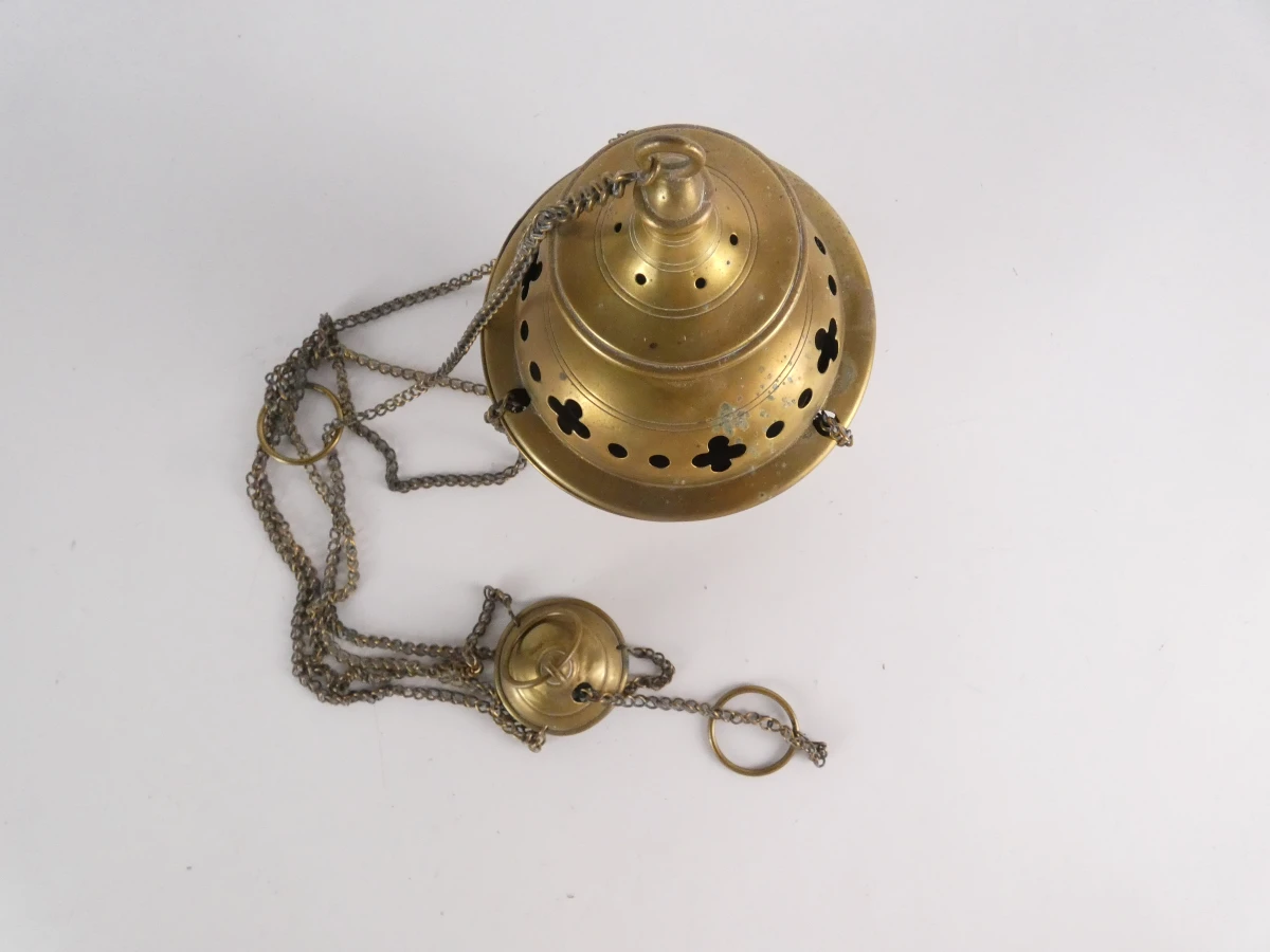 Messing wierookbrander met ketting - foto 3