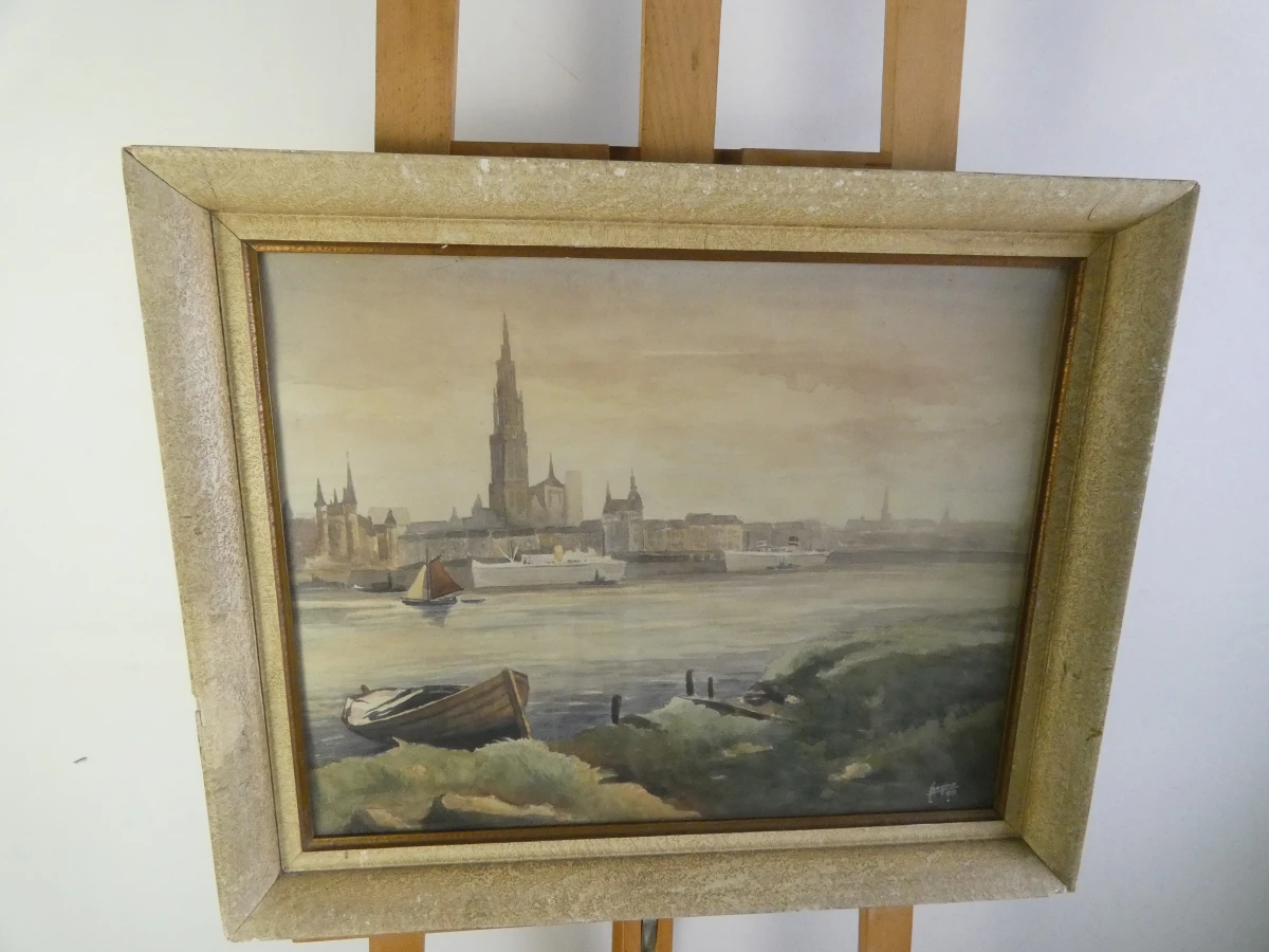 Aquarel 'De Rede van Antwerpen' Begine 1951 - foto 2