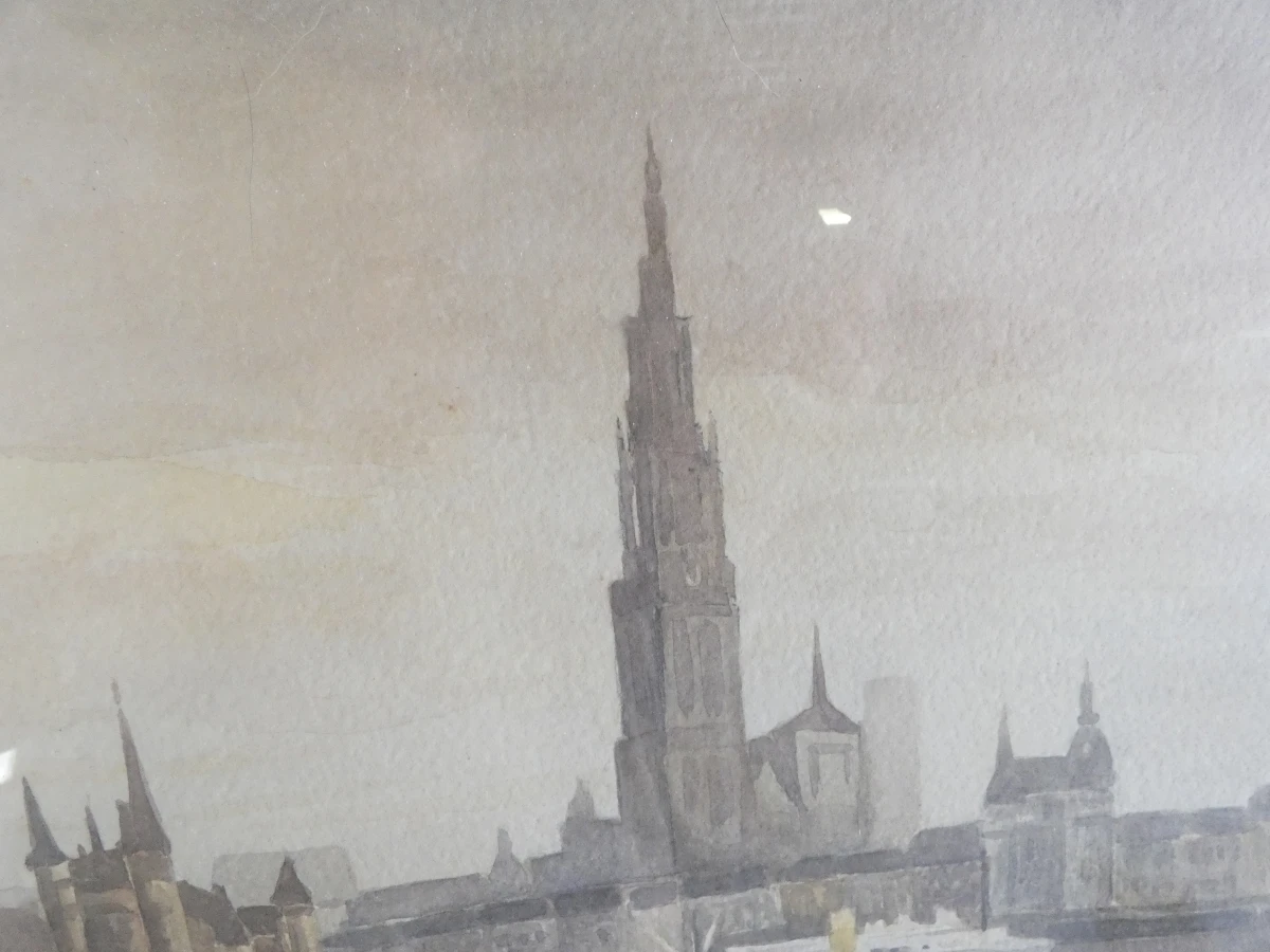 Aquarel 'De Rede van Antwerpen' Begine 1951 - foto 3
