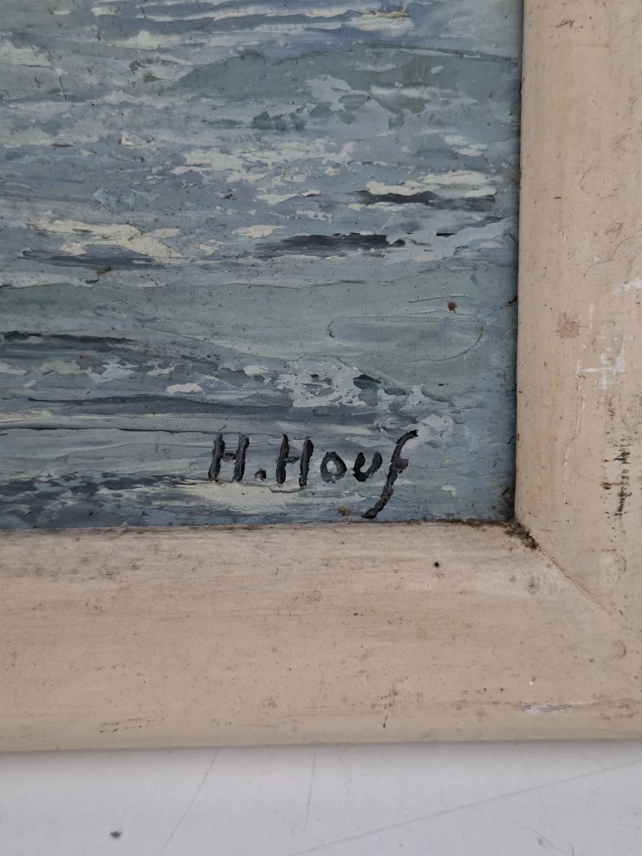 Sfeervol Vintage Impressie Maritiem Olieschilderij – Gesigneerd door H. Houf - foto 2