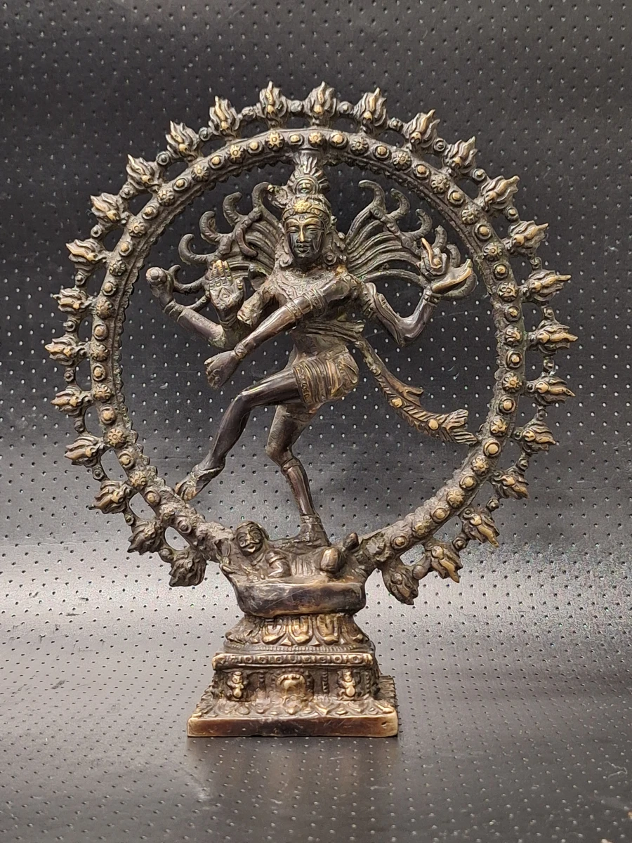 Bronzen en messing beeld van de dansende Shiva Nataraja uit India - foto 2