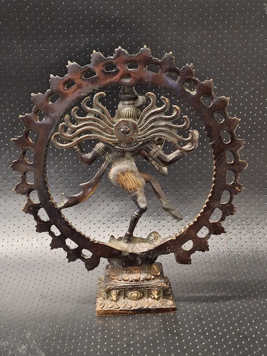 Bronzen en messing beeld van de dansende Shiva Nataraja uit India - foto 9
