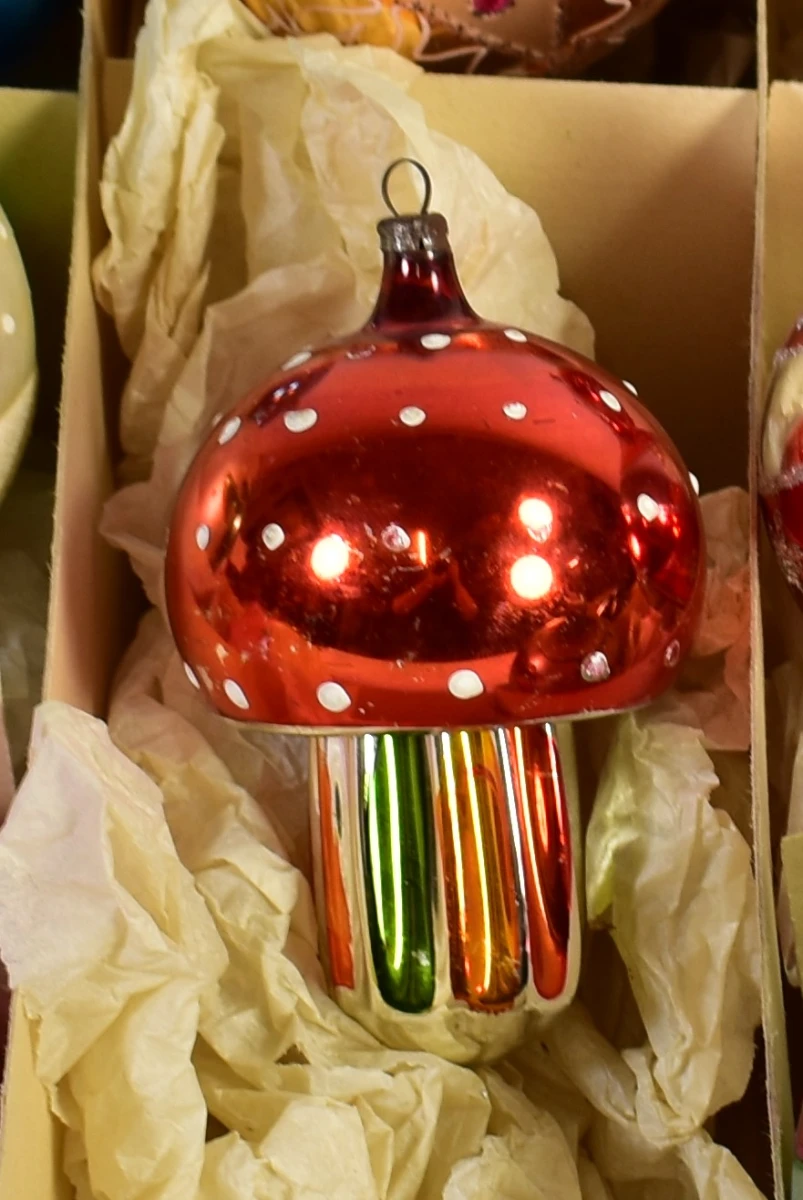 Set van 11 vintage glazen kerstornamenten met reflectoren - foto 5