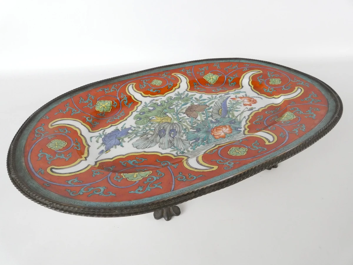 Ovaal decoratief porseleinen schaal op metalen pootjes - foto 2