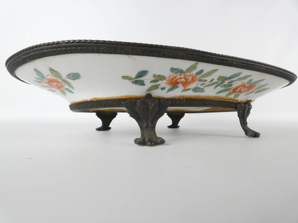 Ovaal decoratief porseleinen schaal op metalen pootjes - foto 3