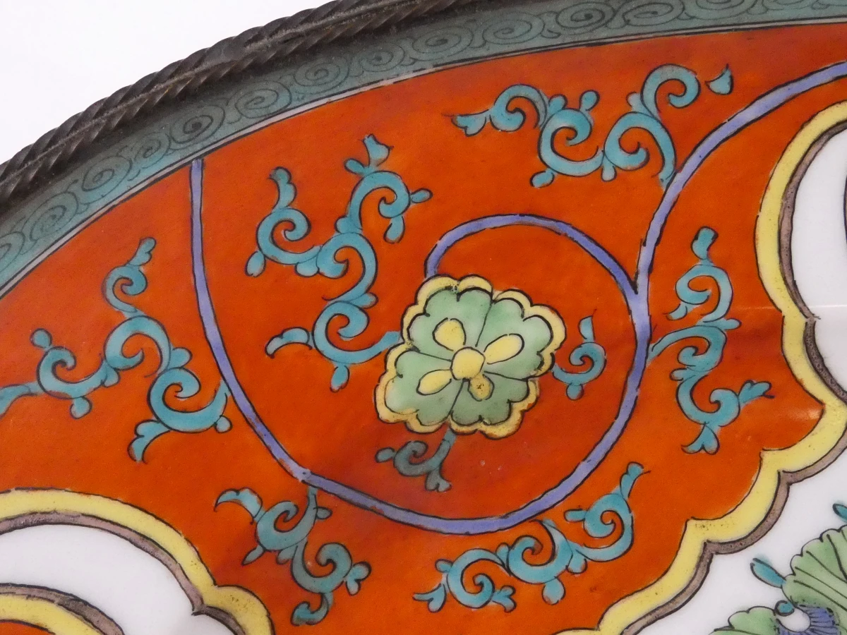 Ovaal decoratief porseleinen schaal op metalen pootjes - foto 5