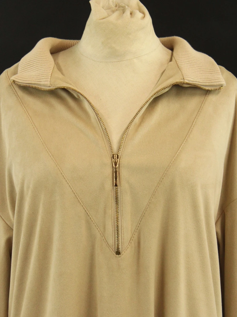 Marie Méro beige sweaterjurk in suedelook - foto 3