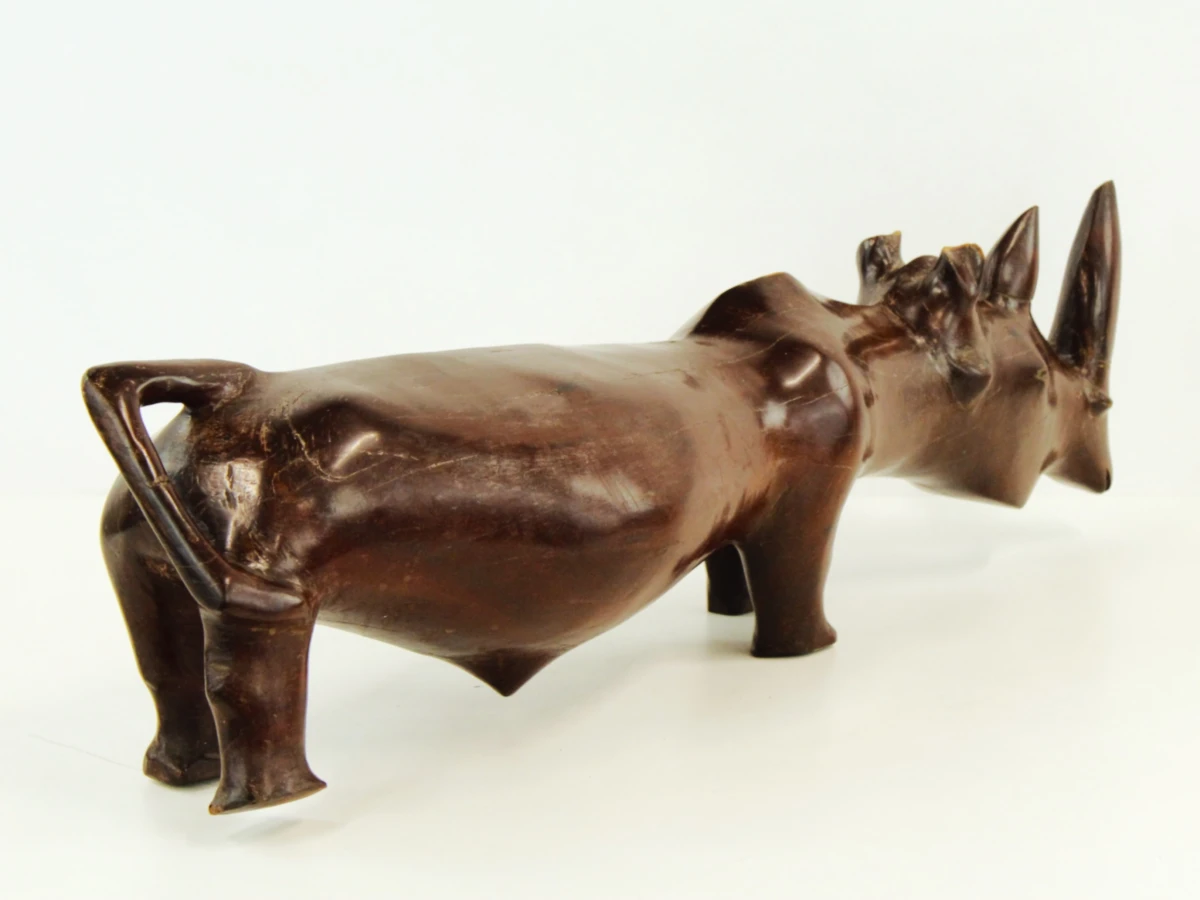 Grote handgesneden massief houten neushoorn – 86 cm, 18,5 kg - foto 4