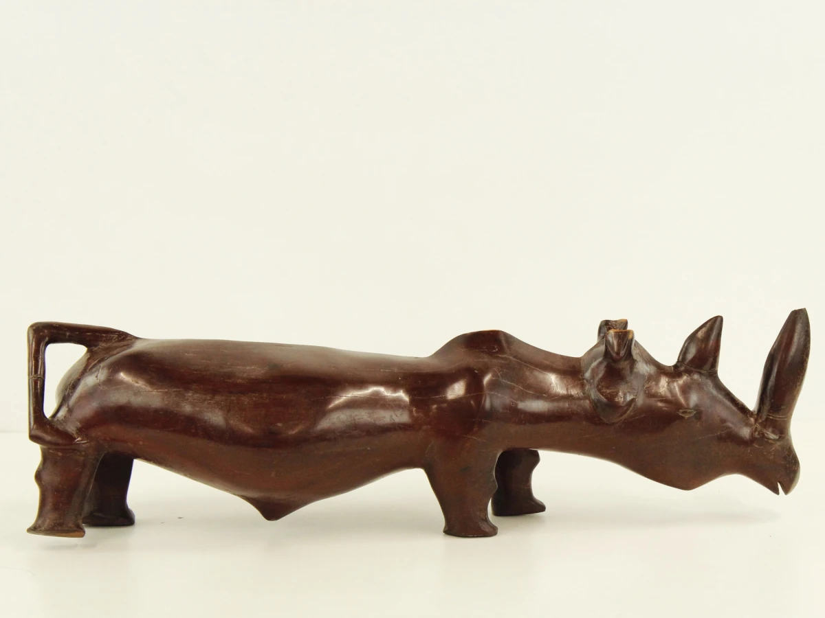 Grote handgesneden massief houten neushoorn – 86 cm, 18,5 kg - foto 6