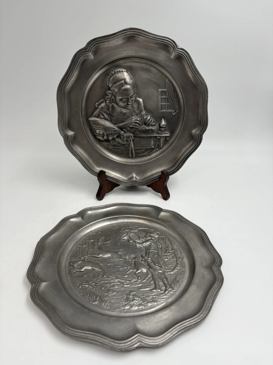Set van 2 tinnen wandborden– 90% Zuiver Tin - foto 3