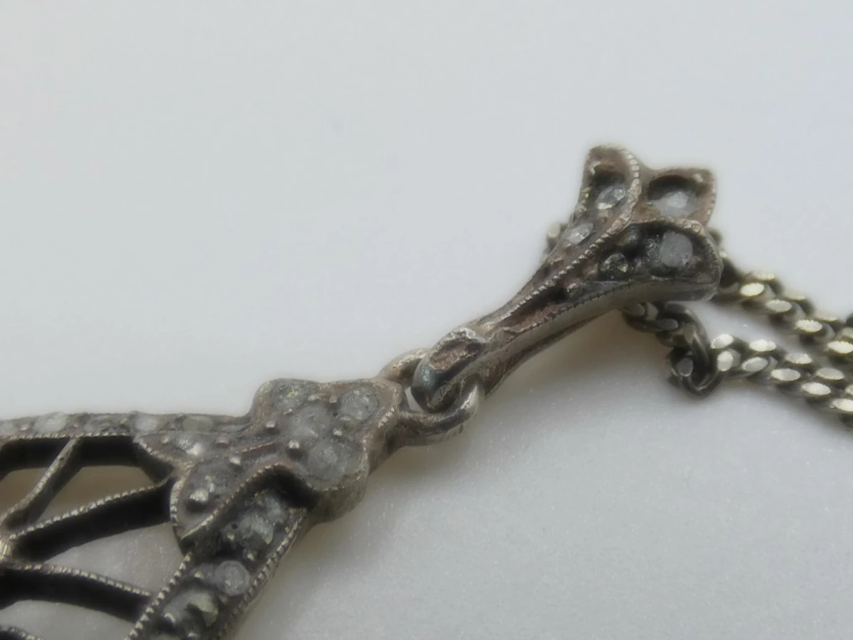 Zilveren Collier met Marcasiet en Blauwe Steen (Art Deco Stijl) - foto 7