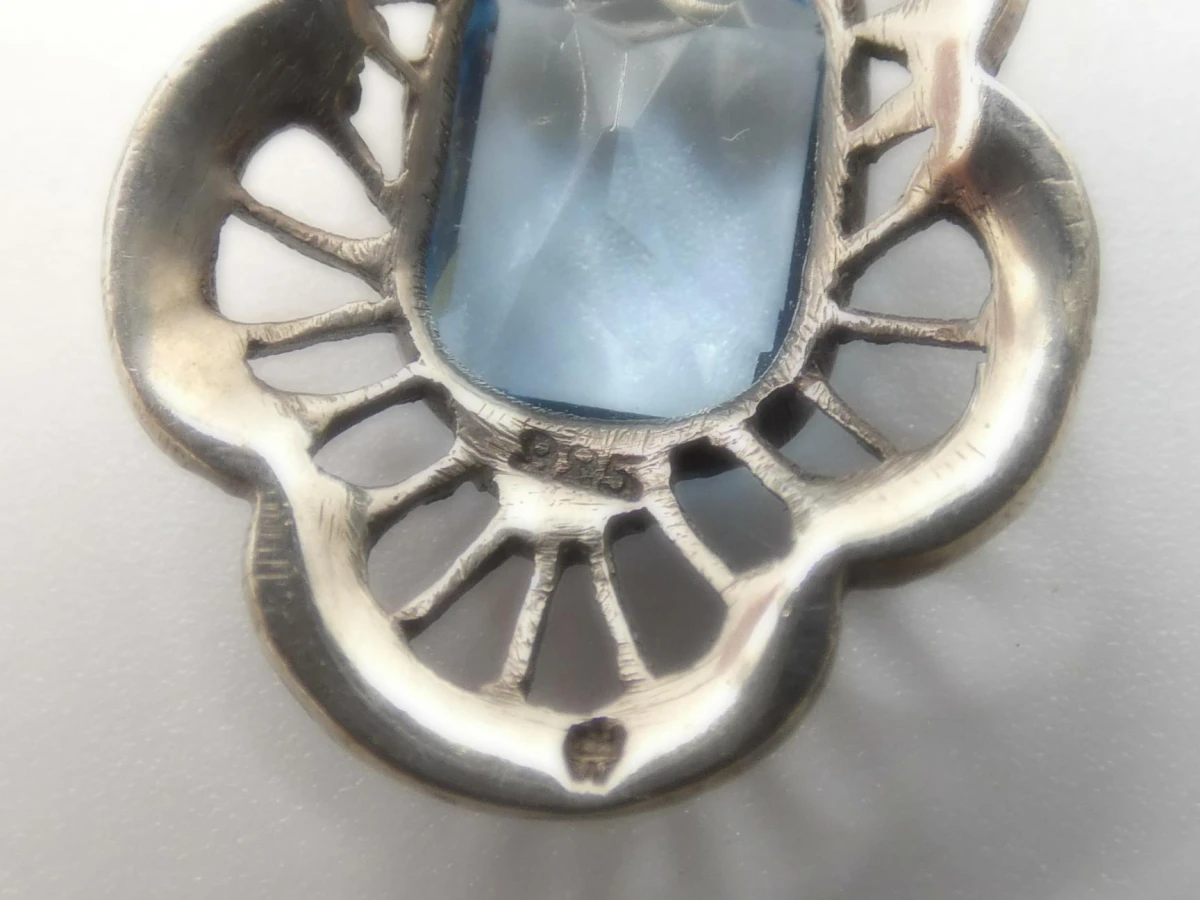 Zilveren Collier met Marcasiet en Blauwe Steen (Art Deco Stijl) - foto 6