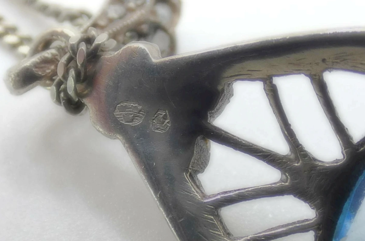Zilveren Collier met Marcasiet en Blauwe Steen (Art Deco Stijl) - foto 5