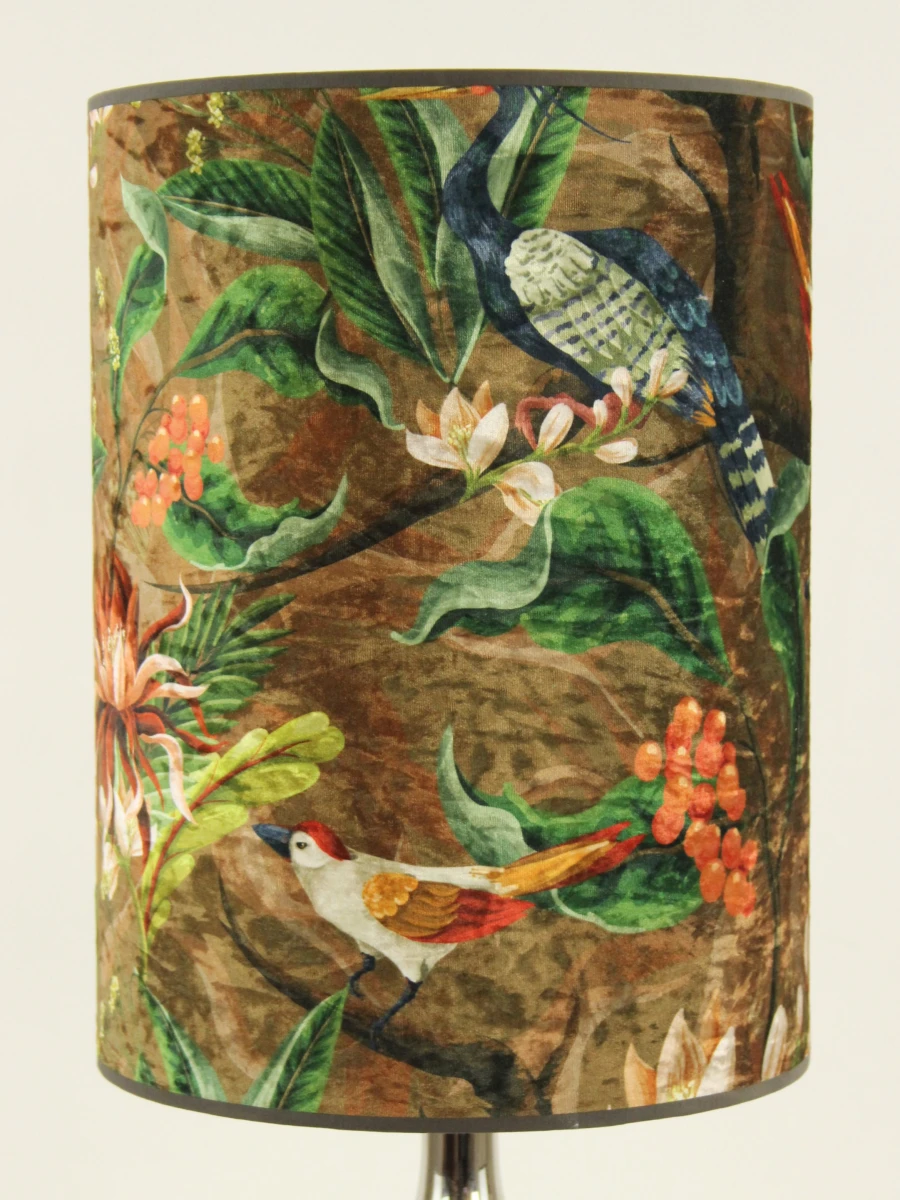 Elegante tafellamp met PASSARO velours lampenkap - kleurrijk tropisch vogelmotief - foto 3