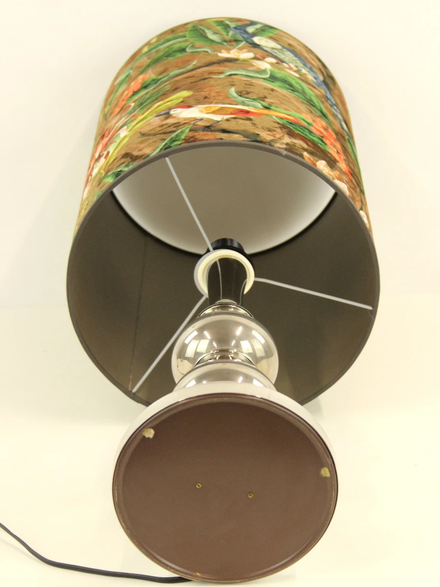 Elegante tafellamp met PASSARO velours lampenkap - kleurrijk tropisch vogelmotief - foto 5