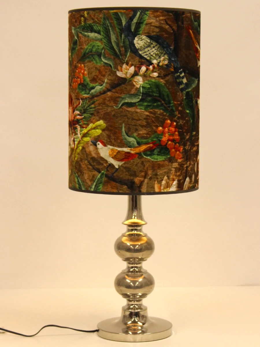 Elegante tafellamp met PASSARO velours lampenkap - kleurrijk tropisch vogelmotief - foto 7
