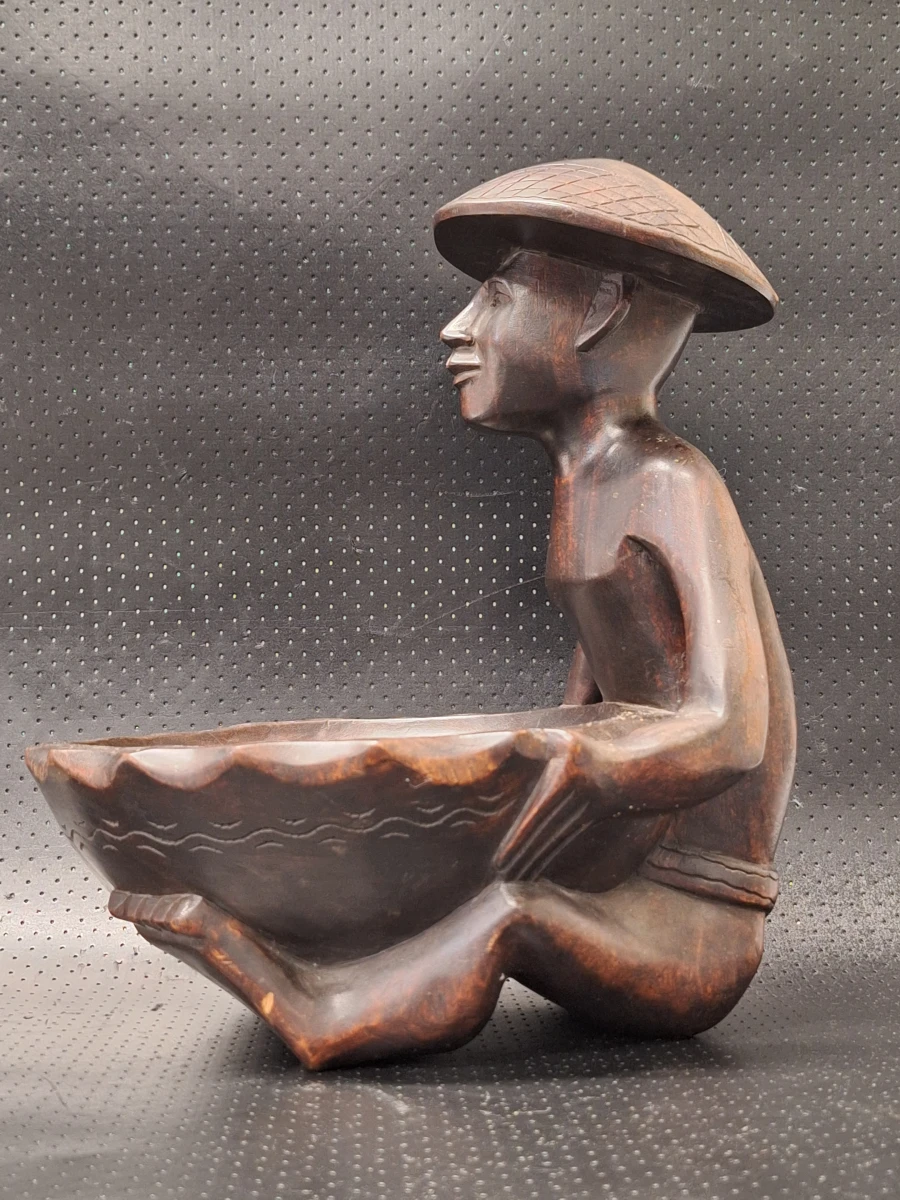 Grote hand gesneden houten fruitschaal met zittende Ifugao man - Filipijnen - foto 10