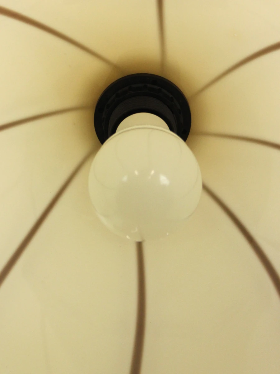 Vintage crémékleurige hanglamp in klokvorm  met bruin-bronskleurige lijnen - foto 5