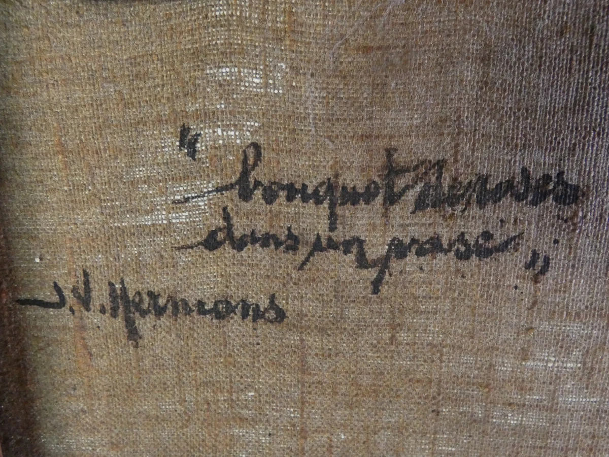 Gesigneerd olieverfschilderij - J.V. Hermans – “Bouquet de Roses dans un Vase” - foto 11