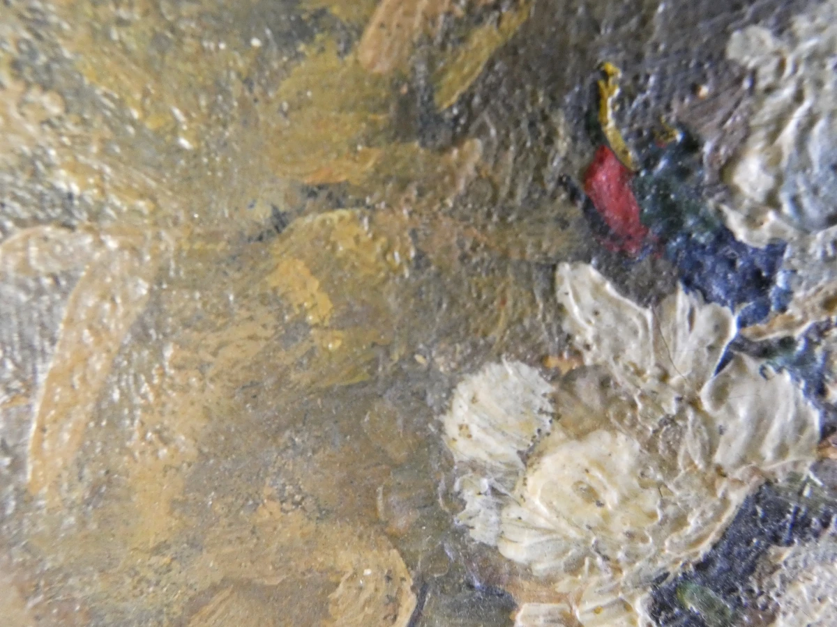 Gesigneerd olieverfschilderij - J.V. Hermans – “Bouquet de Roses dans un Vase” - foto 8
