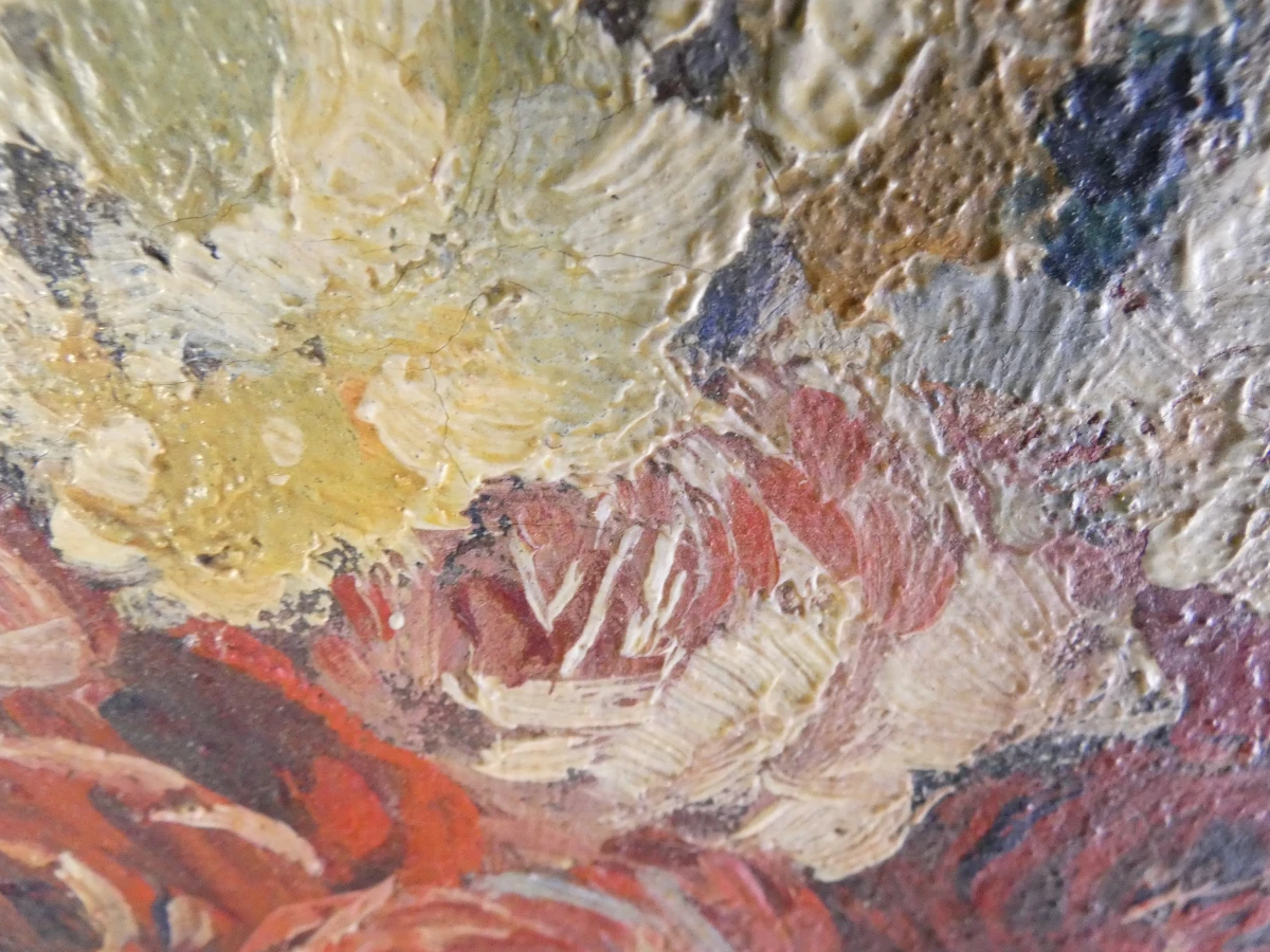 Gesigneerd olieverfschilderij - J.V. Hermans – “Bouquet de Roses dans un Vase” - foto 14