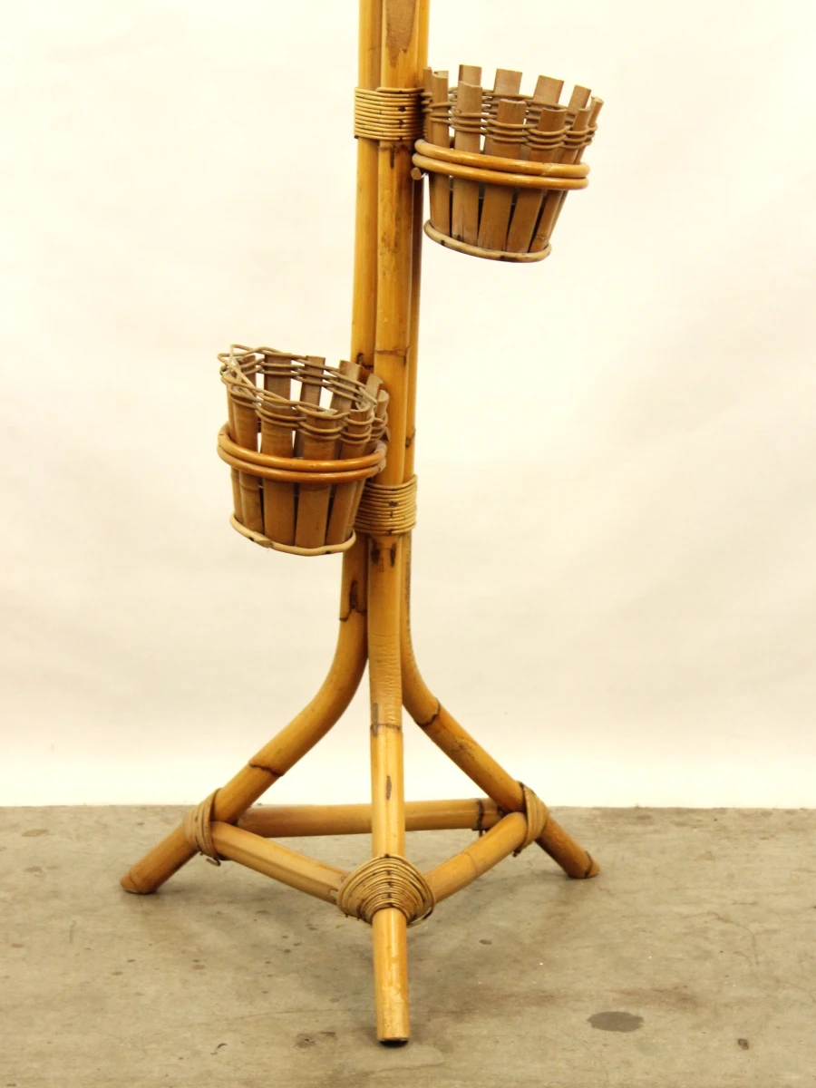 Vintage Rotan Plantenstandaard / Vogelkooi Houder – Jaren 60 - foto 4