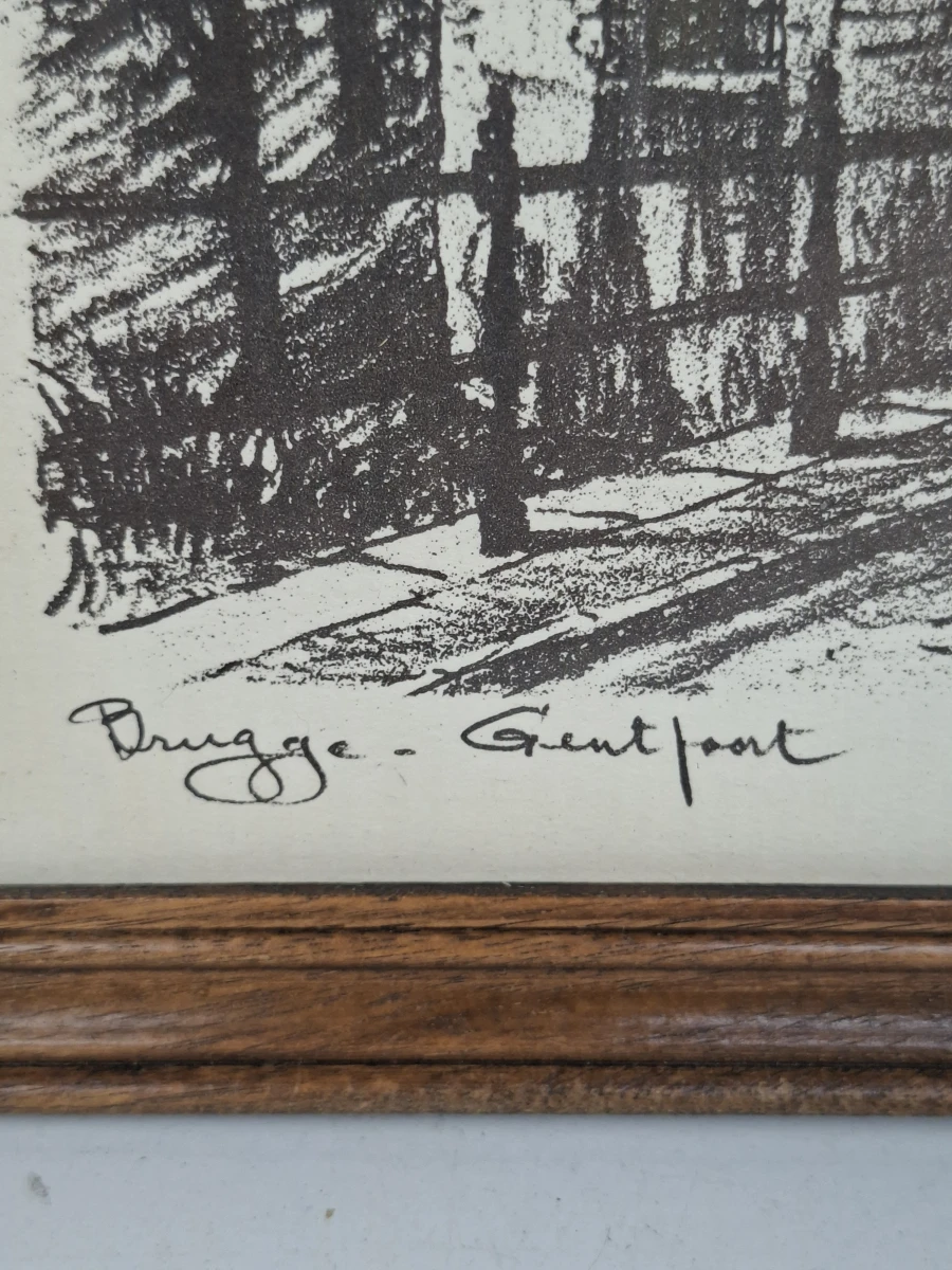 Sfeervol Brugs Stadsgezicht: "Gentpoort te Brugge" – Grafische Prent naar Albert Geudens (1869–1949) - foto 2