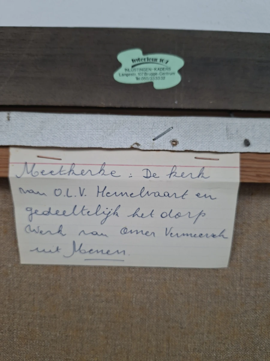 Sfeervol Vlaams Landschap: "Dorpsgezicht Meetkerke" – Origineel Olieverf op Doek door Omer Vermeersch - foto 4