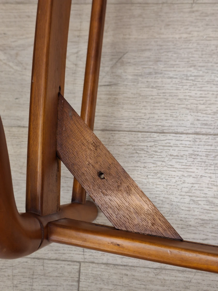 Vintage loungefauteuil in massief hout met blauwgrijze velours bekleding - foto 8