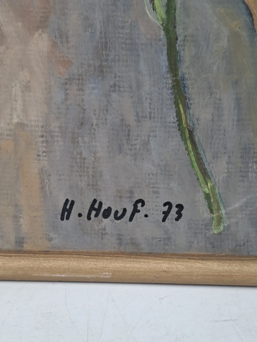 Prachtig Intiem Portret – Origineel Olieverf op Doek door H. Houf (1973) - foto 2