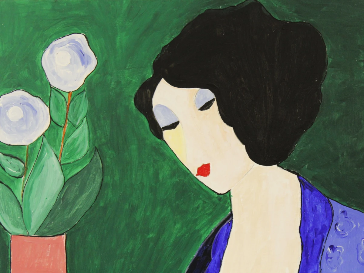 Drieluik: 3 Portretten van dames in het groen gesigneerd René Goldstein - foto 9