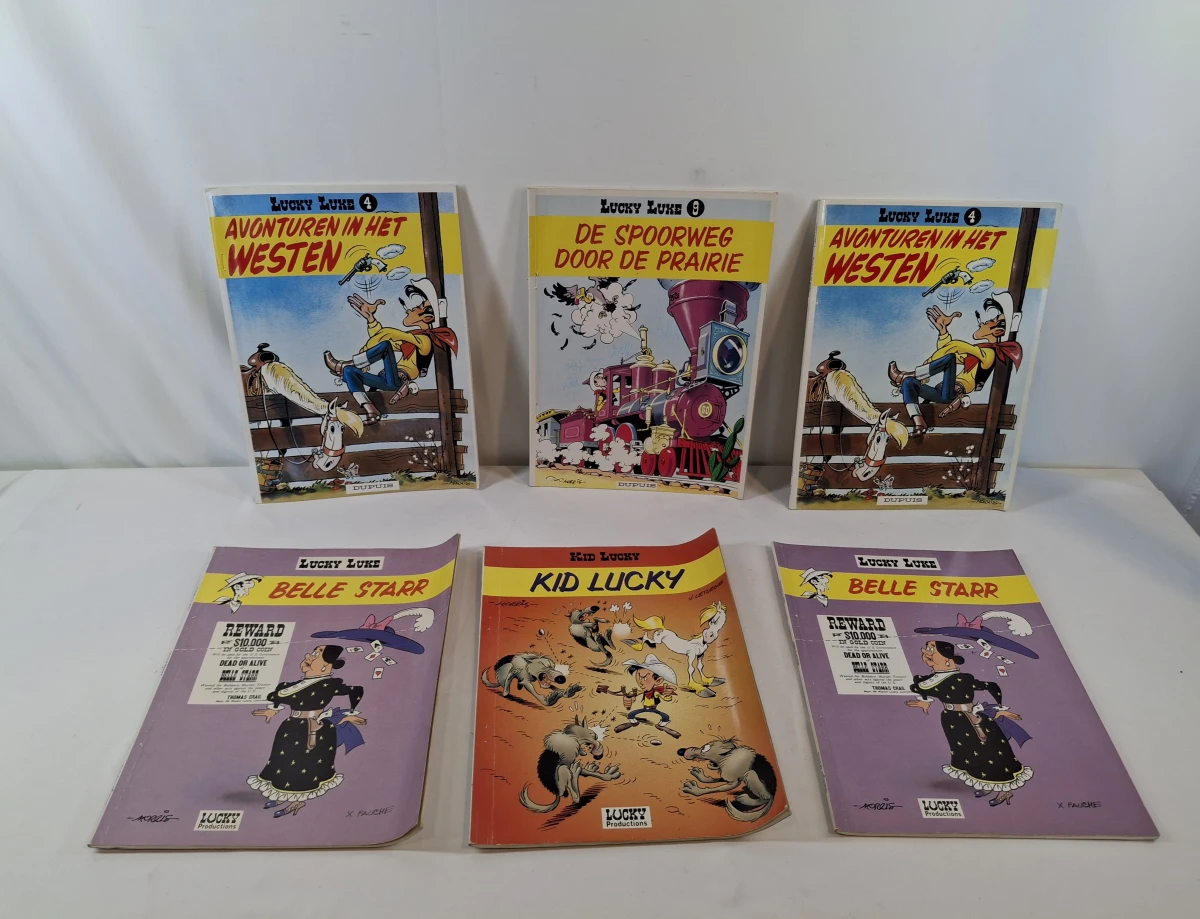 Set van 6 klassieke Lucky Luke stripalbums – kavel bij De Kringwinkel, Geraardsbergen