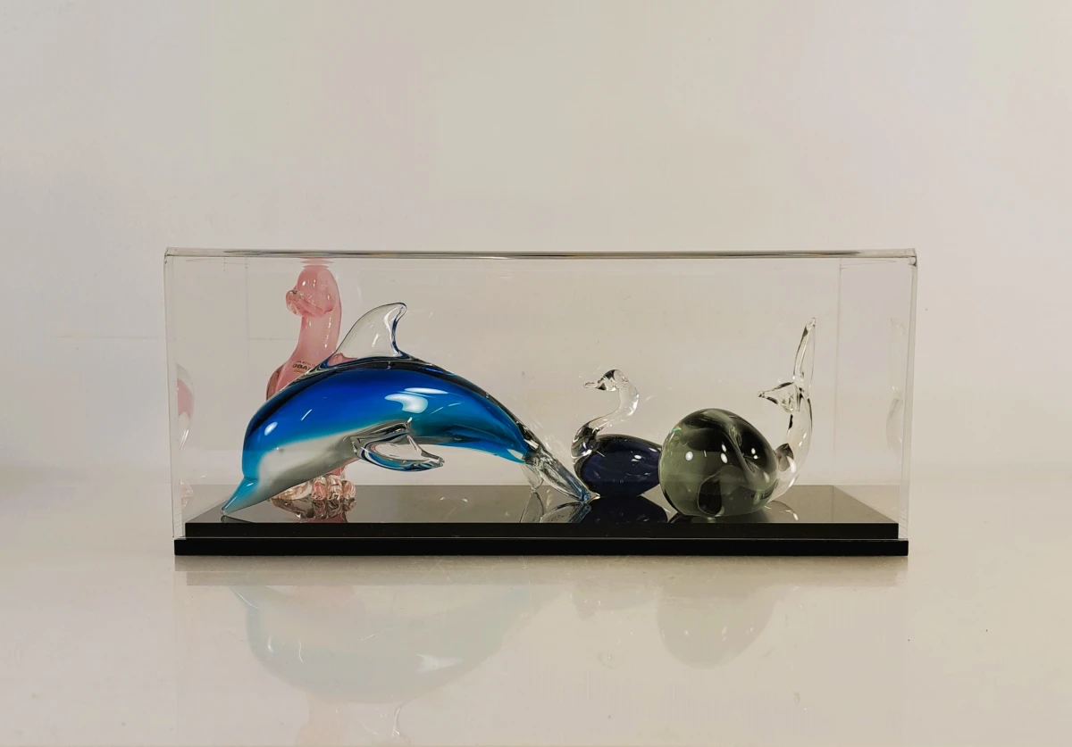 Decoratieve verzameling van vier handgevormde glazen dieren. - foto 1
