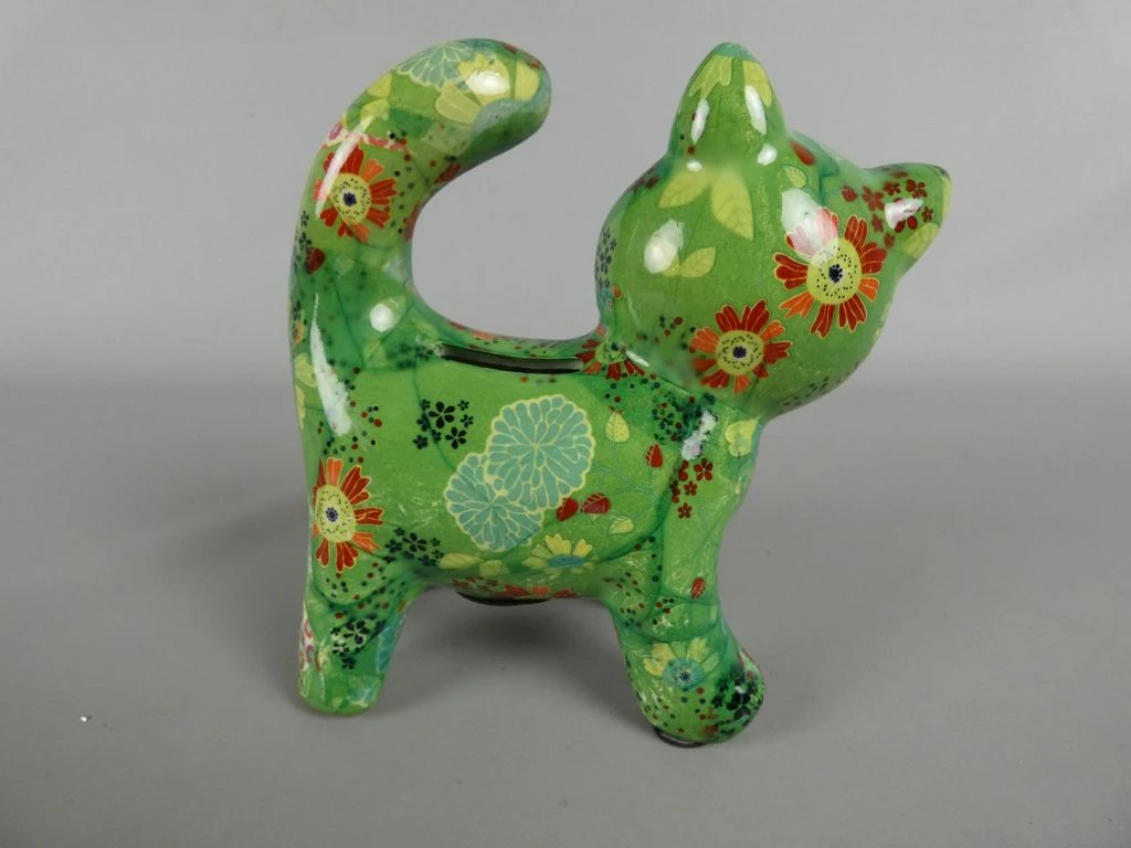 Groene Kat-spaarpot met Bloemenprint - foto 2