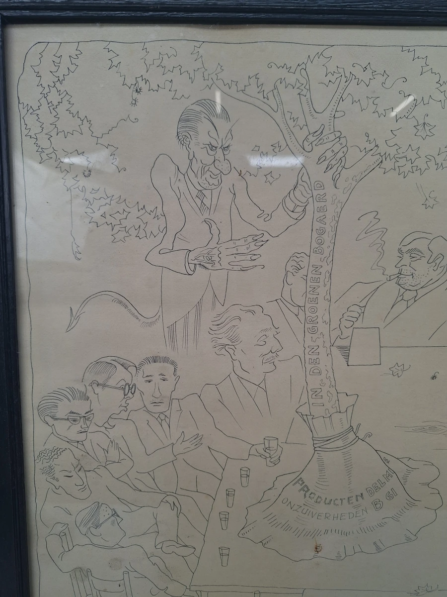 Uniek en historisch: Originele Satirische Prent "Bijeenkomst van 27-10-49" – Gekaderde Spotprent! - foto 2