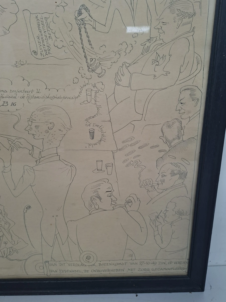 Uniek en historisch: Originele Satirische Prent "Bijeenkomst van 27-10-49" – Gekaderde Spotprent! - foto 4