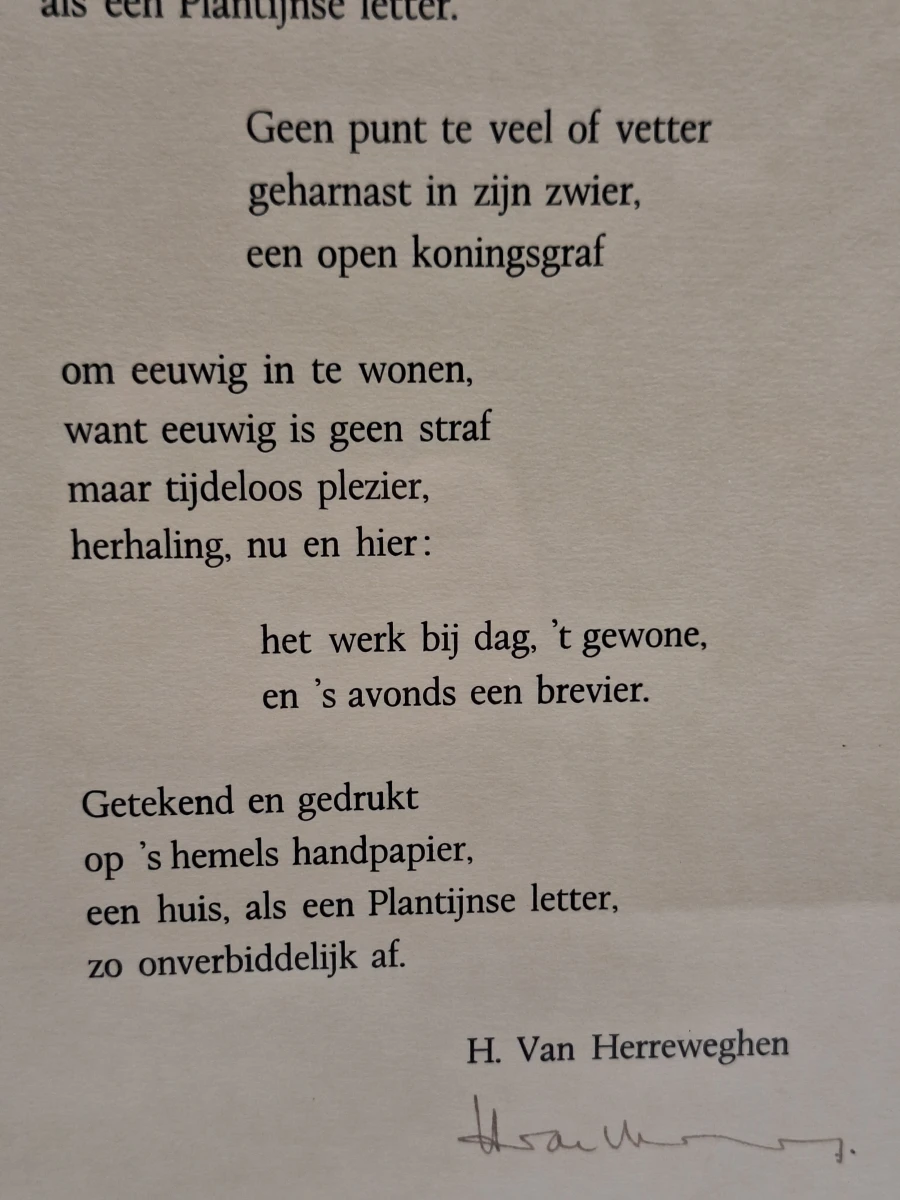 Gedrukt en handgesigneerd gedicht "Huis" - Hubert van Herreweghen - ingelijst - foto 3