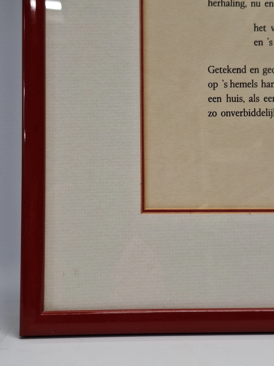 Gedrukt en handgesigneerd gedicht "Huis" - Hubert van Herreweghen - ingelijst - foto 5