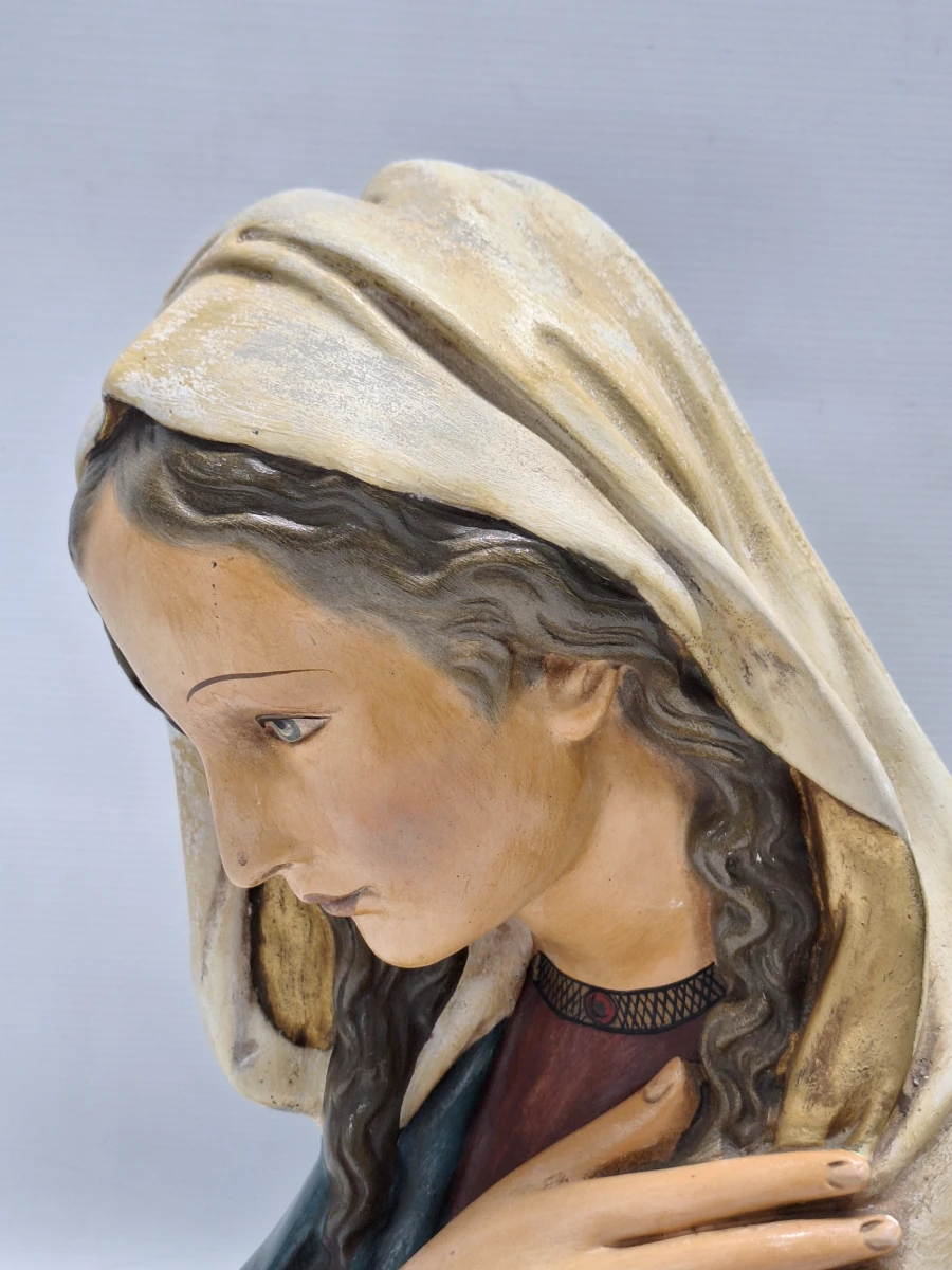 2 religieuze beelden waaronder Art Deco Maria buste en Madonna met kind onder glazen stolp - foto 3